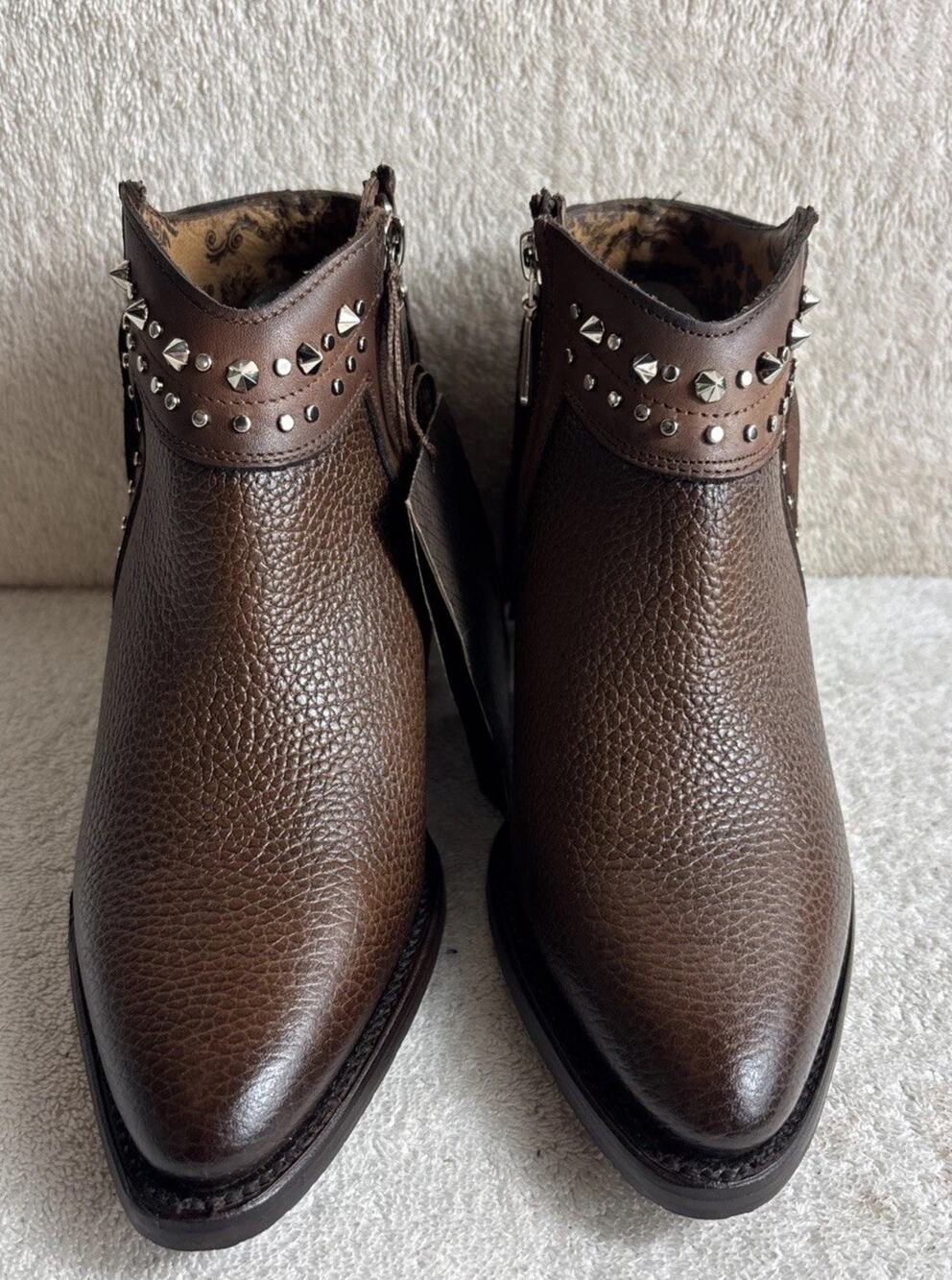 Cuadra Ladies Fringe & Studs Chocolate Pointed Toe Booties Size 7 M 89328